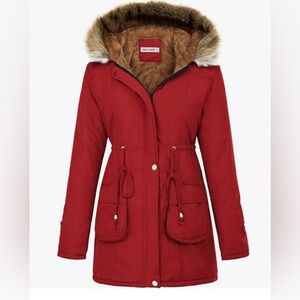 🔥Grace Karin Maroon Wonen’s Fleece Hooded Parks Hooded Coat Sz L NWT